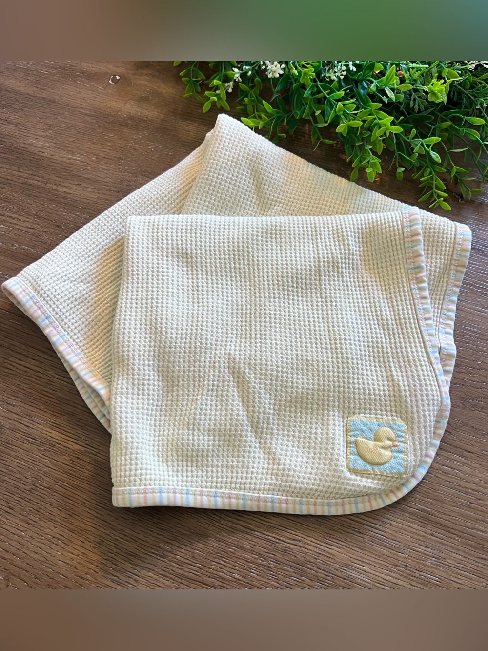 Vintage Tykes by Carter's Yellow Thermal Duck Patch Stripe Trim Baby Blanket